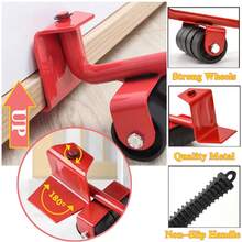 5pcs Furniture Heavy Object Mover Moving Heavy Object Labor-Saving Tool Pulley Base Moving Large Part Heavy Objects - Red - View 4
