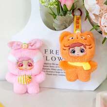 Soft Anime Doll Keychain With Vinyl Head - Cute Cartoon Clip-On Toy For Backpack, Purse, Keys - Durable Polyester & Plastic, Pink, Yellow, Red, Green - Fun Mini Gift For Kids, Friends, Party Favors (14+)