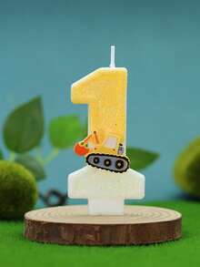 1件裝挖掘機閃爍數位生日蛋糕蠟燭，生日慶祝用，含0-9數字與字母 - 彩色 - 查看 2
