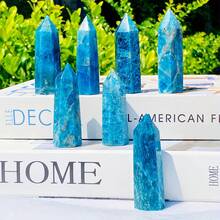 Blue Apatite Natural Crystal Tower, 6 Faceted Single Point Chakra Crystal Stone For Meditation Home Decor Collection Gift - Apatite Tower - View 2