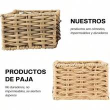 Cestas Tejidas a Mano para Almacenamiento:3 Piezas Canastas Organizadoras-rganizadora de Almacenamiento con Tres tamaños, Diseño Higiénico y Decorativo para Hogar, Dormitorio y Baño - Beige - Ver 5