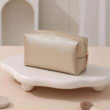 1 Stück Make-up Tasche, einfarbige Make-up Tasche, Leder Make-up Tasche, Reise Kosmetiktasche, Waschbeutel, Make-up Aufbewahrungstasche, tragbare Outdoor Reise Kulturtasche, modische Handtasche für täglichen Gebrauch, Reisegut Aufbewahrungstasche, wasserdicht, Lippenstift Packung, kleine Tasche zur Aufbewahrung von Make-up, Reisegepäck für Damen, Federmäppchen, tägliche große Kapazität Make-up Pinsel Halter Reise Kulturtasche Organizer Make-up Tasche - Gold - Übersicht 12