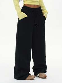 WAKYME 休闲抽绳腰侧口袋阔腿运动裤紧身裤 - 黑色 - 查看 4