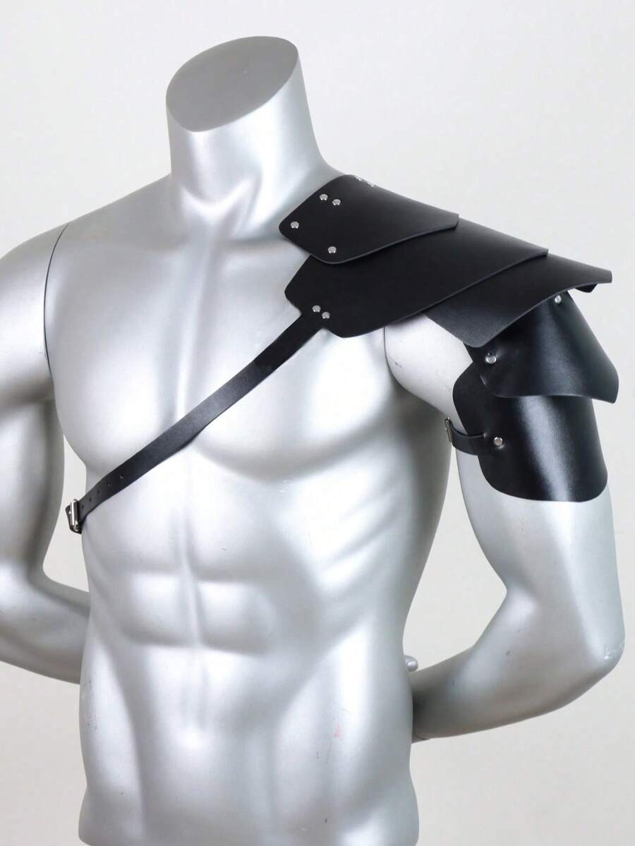 1pc Medieval Retro Knight PU Leather Shoulder Armor, Viking Punk Style, Suitable For Renaissance Period Costume Role-Play Halloween - C - View 1
