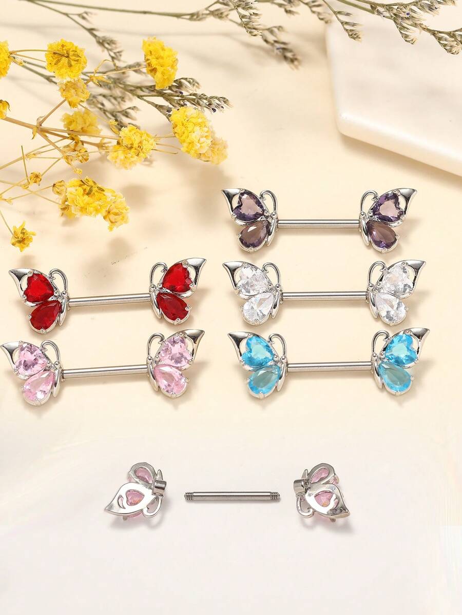 1 chiếc khuyên xỏ cơ thể hình trái tim và mặt trăng bằng thép không gỉ, thích hợp làm quà tặng/dùng trong các bữa tiệc, khuyên xỏ núm vú/lưỡi gợi cảm. - Nhiều màu - Xem 1