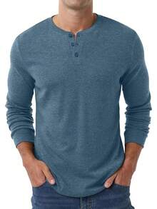 Men's Henley Long Sleeve Casual Classic Button Pullover Tee - Styles - 藍色 - 查看 4