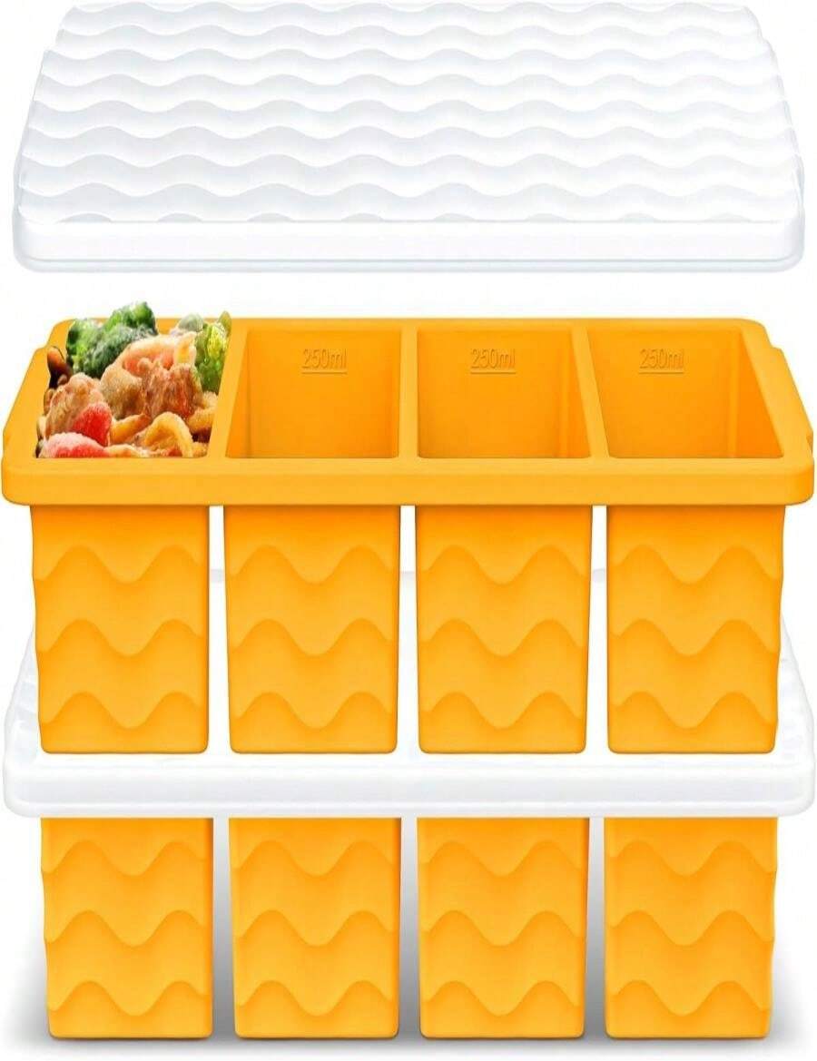 Silicone Freezer Molds For Soup With Lid – 1-Cup Soup Container Style Ice Cube Trays For Freezer, Meal Prep &Amp; Food Storage, Freeze 250mL_125mL Portions – 2 Pack - MàuG - Xem 1