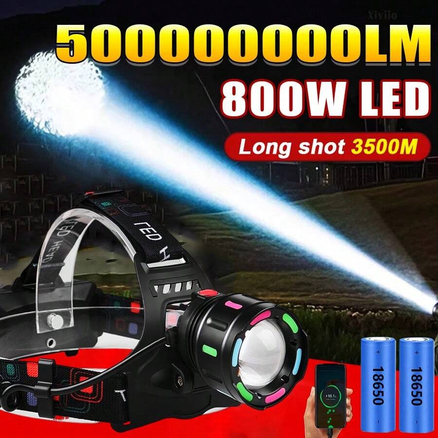 KENSUN 1000000 Lumens Strongest Headlight 18650 Rechargeable High-Power LED Headlight Fishing Headlight Professional Headlight Engineering Headlight Waterproof Camping Headlight