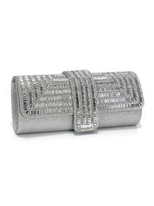 Bolsa Clutch de Luxo com Strass Feminina, Bolsa Transversal Quadrada para Festa de Casamento e Noite