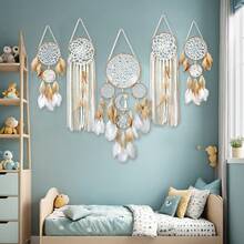 1 Piece Beige Dreamcatcher Ornament Handmade Cotton Thread Tassels Wooden Hanging Rod Feather Decor For Bedroom Wall Decoration Living Room Accent Home Party Decor Applicable To Christmas Halloween Thanksgiving Festival Gifts Christmas Gifts Thanksgiving Gifts Halloween Gifts Christmas Decorations Halloween Decorations Thanksgiving Decorations