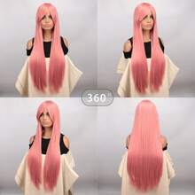 Parrucca dritta lunga 32 pollici in capelli sintetici resistenti al calore, con frangia, colore rosa chiaro, adatta per cosplay, Ognissanti, feste e festival musicali