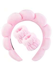 Set de 5 piezas de diadema y muñequera de lujo súper suaves de fibra, diadema para lavado facial, diadema para maquillaje, diadema para cuidado de la piel, diadema de esponja de terciopelo mullido, scrunchie de toalla de rizo suave y absorbente, adecuado para cuidado de la piel, desmaquillaje, baño, para mujeres y niñas