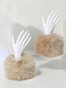 1 Pair Women's Casual Elegant Faux Fur Wrist Cuffs, Suitable For Outdoor, Wedding, Party, Casual Outfit, Winter