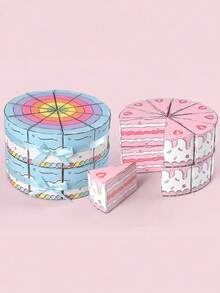 10pcs Cute Creative Cake Shaped Gift Boxes, Pink Strawberry, Blue Rainbow, Bow Ribbon Decor, Cake Surprise Blind Box, 10 Wedge Boxes Forming A Cake Shape, Each Box Contains A Different Surprise Gift, Perfect For Birthday Party, Important Occasions, Back To School Gifts And Holidays - Multicolor - View 4