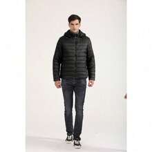 Men's Hooded Puffer Jacket – Lightweight Quilted Winter Coat With Cotton Padding, Warm Casual Outerwear For Christmas Travel - 黑色 - 查看 3