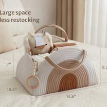 Large Diaper Bag Storage Bag Diaper Storage Basket Storage Basket With Handle - 白棕色 - 查看 1