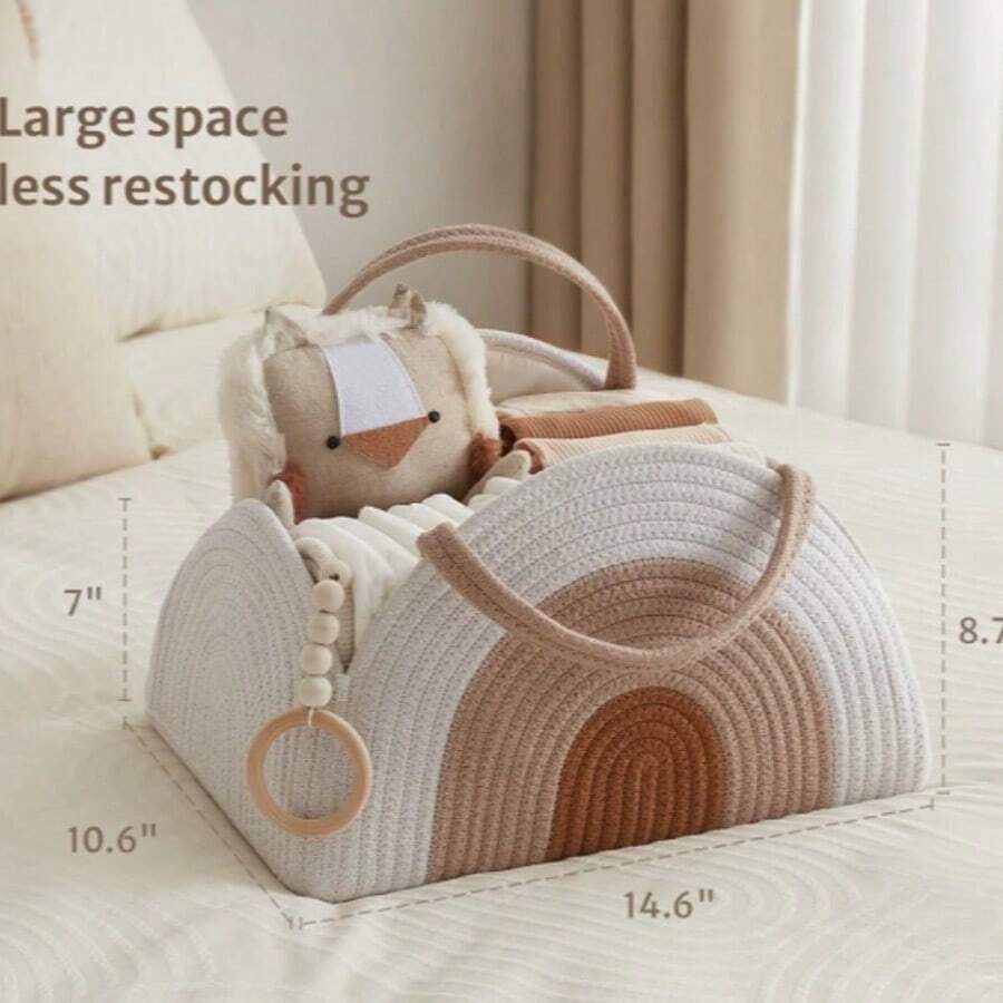 Large Diaper Bag Storage Bag Diaper Storage Basket Storage Basket With Handle - 白棕色 - 查看 1