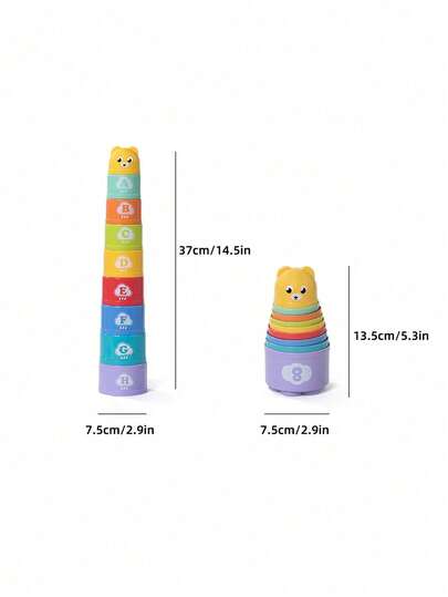 1set Bear Number Round Stack Cup Letter Recognition Assignment Toy, Kindergarten Learning Tool, Parent Child Interactive Puzzle Toy For Boys, Girls, Christmas, Halloween, Thanksgiving, Birthday Party (Random Color)