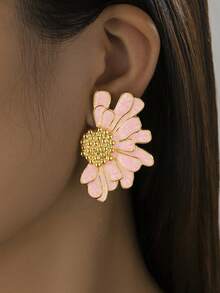 2Pcs/Set Hand-Painted Enamel Oil-Drip Gold Earrings, Suitable For Daily Wear, Birthday, Mother's Day, Surprise Gift For Girlfriend Or Daughter