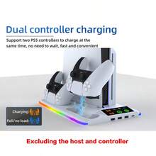 IPlay P-5/Slim/Pro Disc And Digital Game Console Stand, P-5 Multifunctional Charging And Cooling Base With RGB Backlight, 3-Speed Cooling Fan, 3 USB Ports And 1 Headphone Holder - (White/Black) - Multicolor - View 8