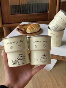 1个卡通小狗图案304不锈钢咖啡杯，也可作咖啡杯、茶杯、牛奶杯、露营杯使用。可爱小狗涂鸦旅行杯，不锈钢野餐杯，手持杯，便携耐用，适合露营、居家、办公使用，是馈赠亲友和节日送礼的理想之选。 - 米色 - 查看 10