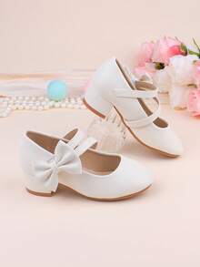 Sapatos de daminha de honra para casamento, festa, feriado, adequados para bebês, meninas pequenas e grandes, sapatilhas brancas clássicas, confortáveis e versáteis com laço, vestido formal, recital, balé, sapatos de princesa - Branco - Ver 5