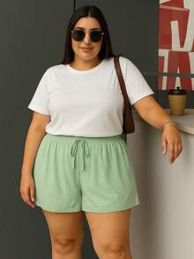 Women's Plus Size Shorts, Summer Style, Light And Loose - Pistachio - View 1
