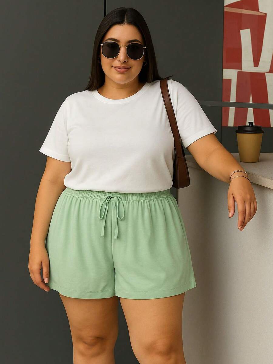 Women's Plus Size Shorts, Summer Style, Light And Loose - Pistachio - View 1