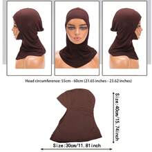 2025 Hijab interior musulmán marrón - Pañuelo interior islámico elástico, cobertura de cabeza cómoda y transpirable, hijab de uso diario modesto para mujeres, circunferencia de la cabeza de 55 a 60 cm, accesorio de hijab de cobertura total suave y elegante, pañuelo de oración versátil de moda musulmana