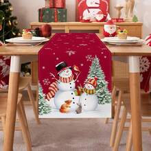Schneemann Weihnachts-Rot Tischdecke, quadratisch, runde Tischsets, Tannen und Schneeflocken, Winter Feiertags Küchen- und Esszimmer Tischdekoration, geeignet für Innen- und Außenbereich Haus-Party Dekoration, in verschiedenen Größen erhältlich - Verschiedenfarbig - Übersicht 13