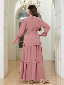 Women's Elegant Solid Color Simple Arabic Style Dress, All Season - Pink - View 6
