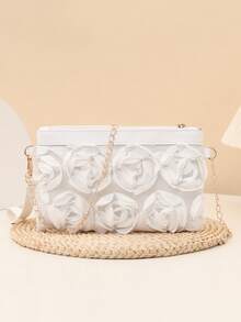 Elegant 3D Rose Flower Women's Shoulder Bag, Metal Chain Crossbody Bag, Fashion Versatile Shoulder Bag, New Lightweight Evening Clutch, Women's Party Dress, Party Bag, Holiday Party Dress, Valentine's Day Gift, Bridal Bag, Bridesmaid Bag, Suitable For Party, Date, Wedding, Gala - Multicolor - View 4