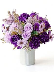 1 件/3 件人造花假玫瑰花束丝绸雏菊蒲公英花散装婚礼家居派对装饰餐桌中心装饰 - 紫色 - 查看 4