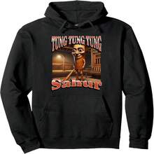 Tung Tung Sahur Funny Italian Brainrot Meme Graphic Pullover Hoodie - 黑色 15 - 查看 1