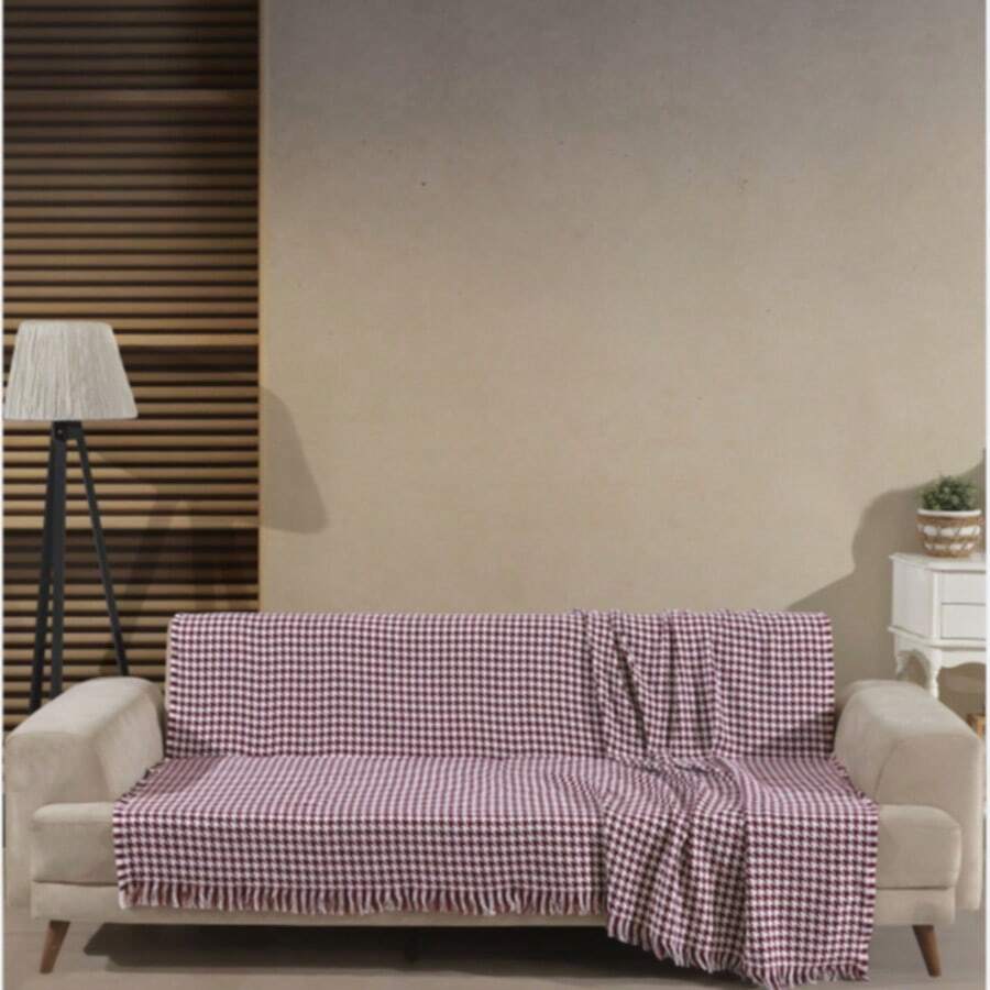 Houndstooth Pattern Multi-Purpose Coverlet – 180x200 Cm | 70% Cotton, 30% Polyester | Bedspread, Sofa Throw, Or TV Blanket | Soft, Durable, And Stylish MADE IN TURKEY - Red and White - View 1