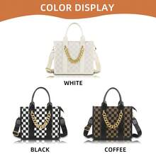 Damska torba typu tote o dużej pojemności w kratkę z regulowanym, odpinanym paskiem – beżowo-brązowa krata, złote okucia, zapięcie na zamek, nylon i torebka na co dzień, do pracy, w podróż, na zakupy – stylowa, swobodna torba typu crossbody w kolorze beżowym, brązowym i czarnym | Uniwersalna, duża pojemność, wytrzymały nylon i materiał poliuretanowy, elegancki wzór w kratkę, złote okucia, podszewka, idealna na imprezy i zajęcia na świeżym powietrzu