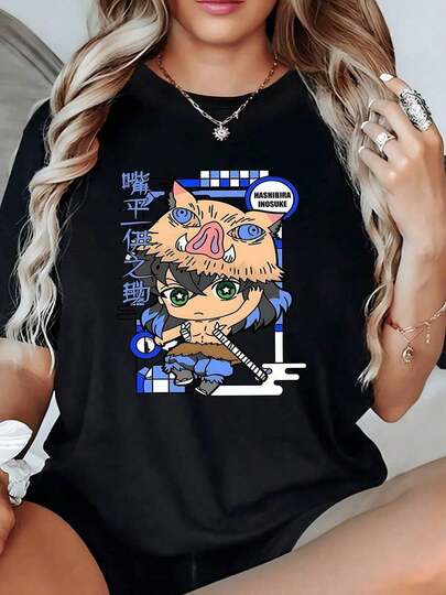 1 unidad de 220 gramos Hashibira Inosuke Personaje de Anime Japonés Estampado Gráfico Camiseta con Dise?o Camisa de T 100% algodón con estampado digital Clásico Diario Camisa de Mujer Casual, La Mejor para un Look Moderno y Cómodo