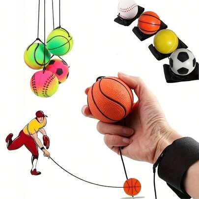 1/2pcs Funny Novelty Rubber Wrist Rebound Ball 63mm High Elastic Hand Throwing Elastic Ball Rope Halloween Christmas Gifts Youth Elastic PU Training Spheres With Wrist Strap Set - Throwing And Bouncing Exercise Kit For Outdoor Play And Sports, Includes Baseball, Soccer, Basketball, Tennis Equipment Hand-Eye Coordination Training Balls