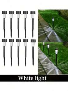 10Pcs Solar Lawn Lights, Led Stainless Steel Small Tube Lights, Villa, Garden Lights, Multi-Color Garden Decorative Lights; Outdoor Waterproof Floor Lamp(Warm White) Christmas For Holiday Gift Giving ﻿ - 白光 - 查看 9