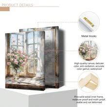 1 pièce Peinture sur canevas suspendue, peinture décorative montée, affiche, peinture murale, peinture à l'huile de rose rose et de rebord de fenêtre, décoration de chambre de fille, peinture murale de fleurs de printemps, décoration de salon esthétique, peinture de fleurs roses, décoration d'arrangement de plantes, décoration de thème de printemps, décoration de maison de printemps. Art mural sur canevas, art de fille funky, art de citation inspirante, décoration intérieure.