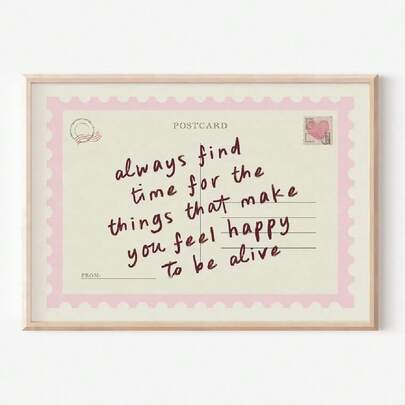 1 st, väggkonst, vintageposter, vykort med konsttryck "Hitta alltid tid", rosa modepositiv preppy-kanvastavla, vardagsrumsinredning, sovrumsestetisk design, present till vänner, inflyttningspresent, oramad