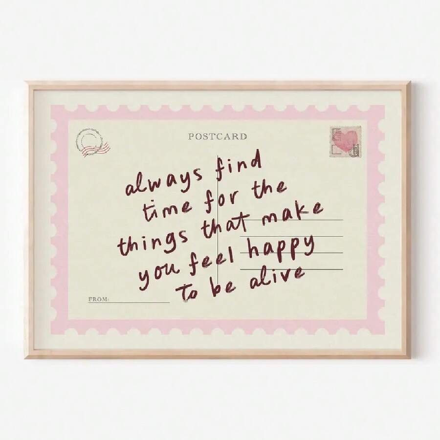 1 件，墙面艺术，复古海报，Always Find Time 明信片艺术印刷品，粉色时尚积极学院风帆布画，客厅装饰，卧室美学设计，送给朋友的礼物，乔迁礼物，无框 - 彩色 - 查看 1