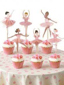 12个芭蕾舞者纸杯蛋糕装饰插牌，彩色芭蕾舞裙女孩蛋糕签，适用于结婚纪念日、生日派对、婴儿派对、派对烘焙用品 - 粉色 - 查看 1