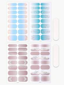 64pcs Shiny Nail Stickers Set, Autumn/Winter Blue Butterfly Ombre Nail Art Stickers, Easy To Use, Salon Quality, Women Home DIY Nail Decals, Gift For Girls Nails - Multicolor - View 5