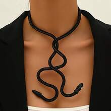 1 Piece Women's Bohemian Style Snake Collar Necklace - Black Textured Snake Design, Multi-Wrap Style Suitable Daily Wear, Parties, And Vacations - All-Season Fashion Accessory With High-Quality Craftsmanship