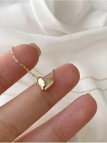 1 件简约时尚 S925 纯银亮面心形吊坠项链，适合女性日常、派对、节日、周年纪念礼物 - 心形 - 查看 3