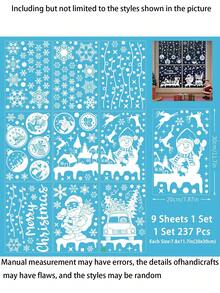 Pegatinas estáticas para ventanas con copos de nieve, muñecos de nieve, Papá Noel, camiones y renos, de doble cara, extraíbles, para decoración navideña de hogar, oficina y fiestas. - Blanco - Ver 2
