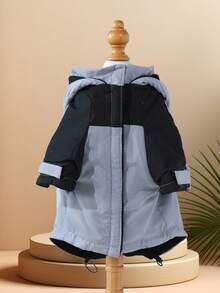 PETSIN 1pc Pet Dog Casual Fashionable Windbreaker Jacket, Colorblock Patchwork Minimalist Design Hooded Long Sleeve Coat For Teddy, Poodle, Small Dogs, Spring/Autumn/Winter