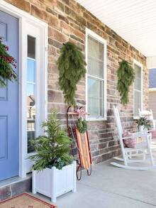 1pc 30-Inch Artificial Christmas Green Foliage Wall Decor With Pinecones, Norfolk Pine Plant Wall Hanging, Realistic Tactile Pine Wreath, Staircase Wall Decor, Suitable For Christmas Door Frame Fireplace Decoration, Holiday Decor, Seasonal Decoration, Realistic Pine Design, Holiday Wreath, Durable Plastic, Decorative Hanging, Holiday Shoppers, Home Decor - Multicolor - View 10
