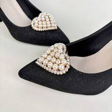 1 Piece Simple High-End Imitation Pearl Big Heart-Shaped Shoe Flower Shoe Clip Detachable Shoe Buckle Accessory, Fashionable And Versatile - Gold - View 7